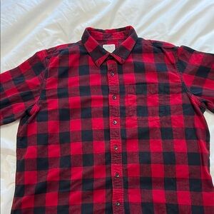 L.L. Bean Red and Black Casual Button Down Shirt